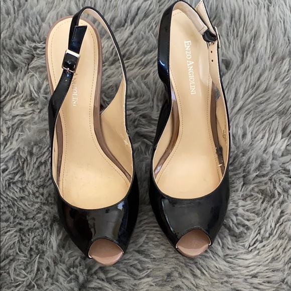 Black Red and Beige Patent Leather Heels - Picture 3 of 4